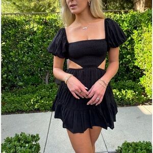 Sky to Moon Black Wanderlust Cutout Mini Dress with Puff Sleeves